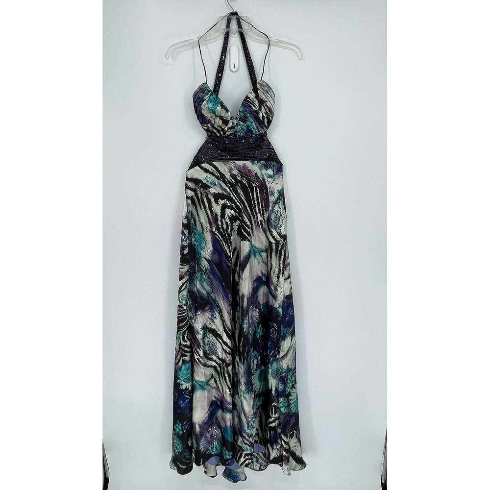 NWOT Betsy & Adam Women's Multicolor Beaded Halter Neck Maxi Dress Size 6